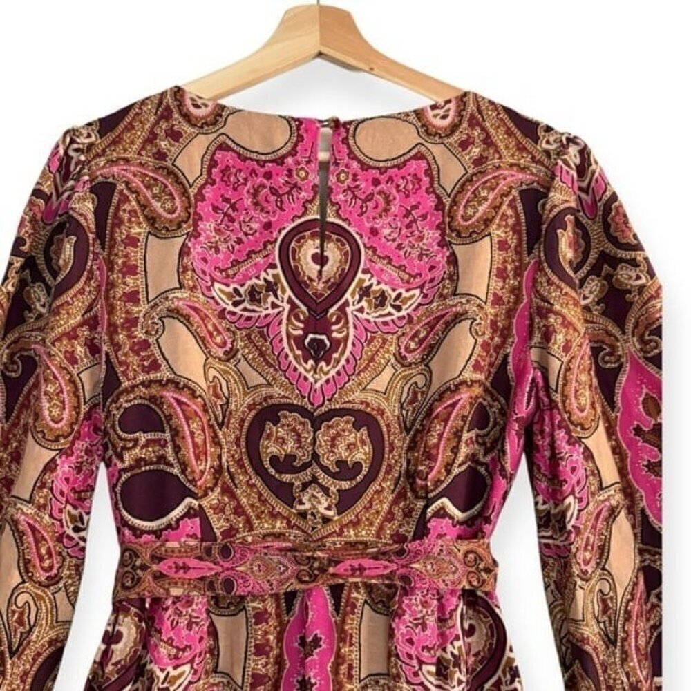 A LOVES A Paisley Printed Ruffled Linen V-Neck Maxi Dress Bohemian Size M NEW - Picture 6 of 10